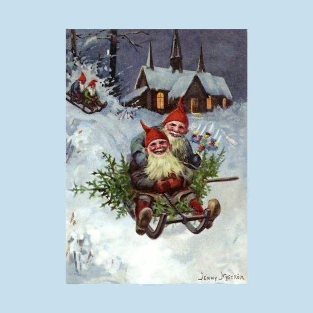 Discover “Gathering Pine Boughs” by Jenny Nystrom - Christmas Pine Bough Elves Sled Xmas - T-Shirt