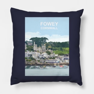 Fowey Cornwall. Cornish gift Kernow Travel location poster, St Austell Pillow