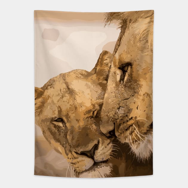 Zambia lions Tapestry by TomFrontierArt