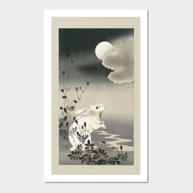 Rabbit at Full Moon by Ohara Koson Japanese Woodblock