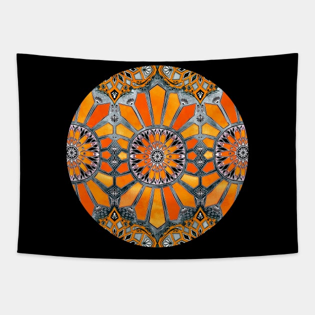 Celebrating the 70's - tangerine orange watercolor on grey Tapestry by micklyn