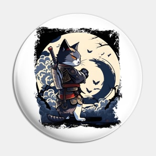 Japanese Cat Samurai Katana Catana - Cat Lover Pin