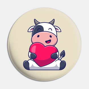 Cute Cow Hug Love Heart Pin