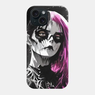 The Power of Simplicity: Black and White Anime Girl Artistry at its Finest Goth Gothic Fashion Dark Pink Hair Phone Case