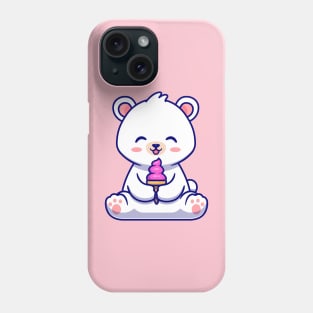 Cute Polar Bear Eating Ice Cream Cone Cartoon Phone Case