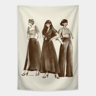 Trio in modern filipiniana sketch Tapestry