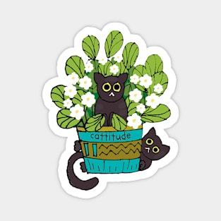 Two cute black cats in planter Magnet