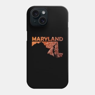 Colorful mandala art map of Maryland with text in brown and orange Phone Case
