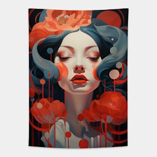 Woman Red Flower Tapestry