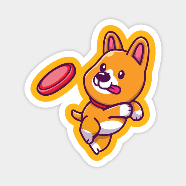 Cute Corgi Playing Frisbee Magnet by Catalyst Labs