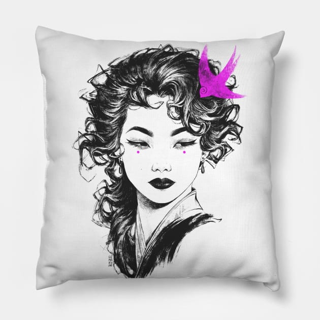 Magenta Bird Pillow by Dimary