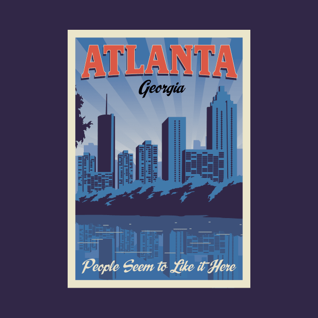 Atlanta Georgia Skyline Cityscape Vintage Travel Poster by Terrybogard97