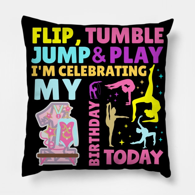 1st Birthday Gymnastics Girls Themed Party Kids One Year Old Pillow by HollyDuck