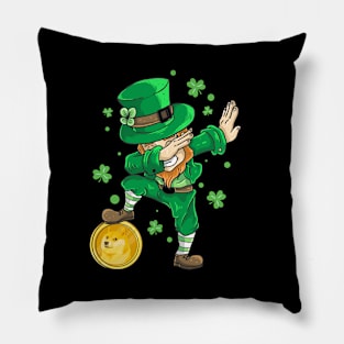 St. Patrick's Day Dabbing Leprechaun Dogecoin Design Pillow