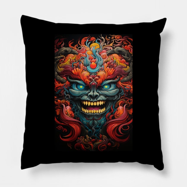 Psychedelic Red Devil Pillow by Royal International Fashion