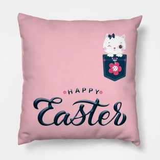 happy easter cute cat Pillow