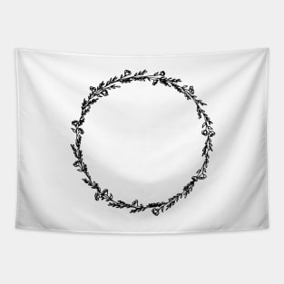 Flower wreath line art black Tapestry