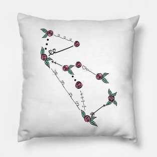 Lupus (Wolf) Constellation Roses and Hearts Doodle Pillow