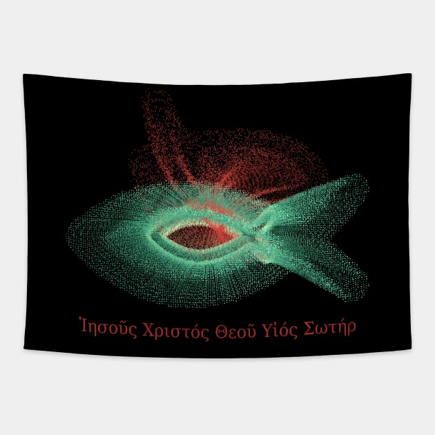 Jesus Fish Abstract Art With Greek Text Tapestry by donovanh