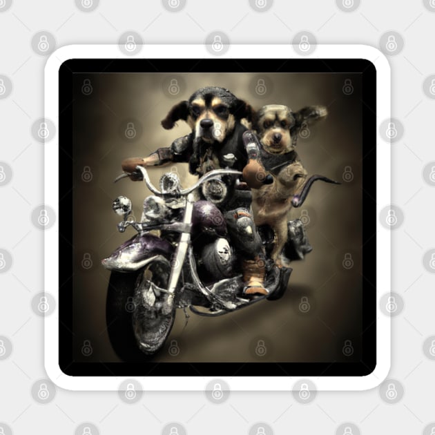 Two biker dogs riding a motorcycle, T-shirt, Mug gift, coffee mug, Apparel, Hoodie, Shirt Magnet by Goodies Galore