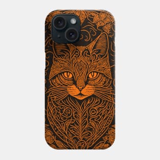 Monochrome Halloween Cat - Orange Phone Case