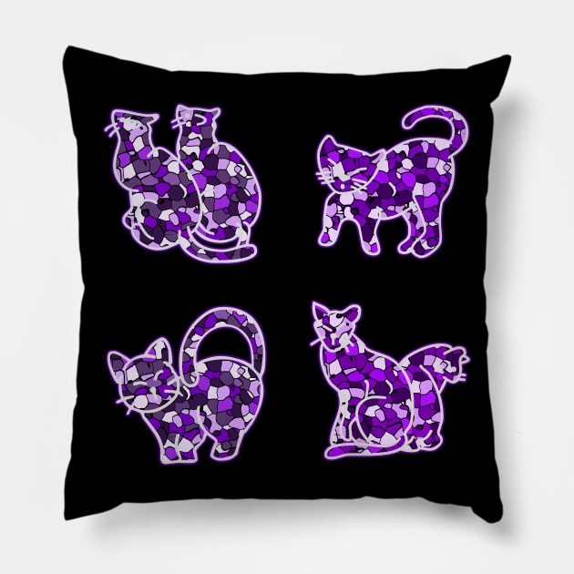 Crystal Group Cat (purple) Pillow by YasudaArt