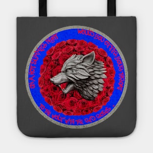 wolf with the red roses Tote