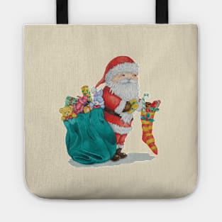 unique christmas picture of cute santa with stocking Tote