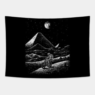 Alien Monster Riding Bike Egyptian Pyramid Tapestry