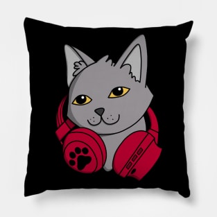 British Shorthair Cat's Headphones Pillow