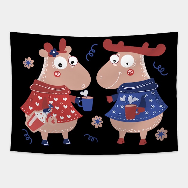 Enamored moose love potion Valentine's Day gift Tapestry by Littlelimehead