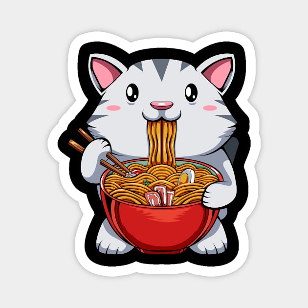 Ramen Kawaii Japanese Cute Cat Tasty Noodles Magnet by Funnyawesomedesigns