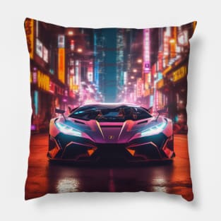 Asian Neon City Sports Car Pillow