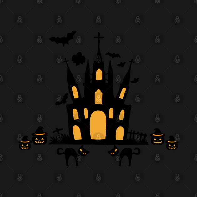 Halloween Pumpkin Black Cat Graveyard Church by BellaPixel