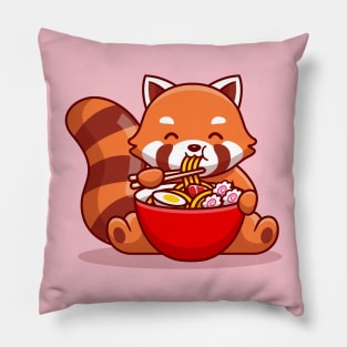 Cute Red Panda Eating Ramen Noddle Cartoon Pillow