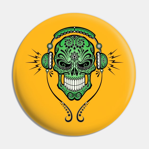 Green DJ Sugar Skull Pin by jeffbartels