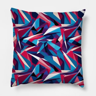 Cubist Harmony: Modern Geometric Dance in Pink, Blue, and Violet Pillow