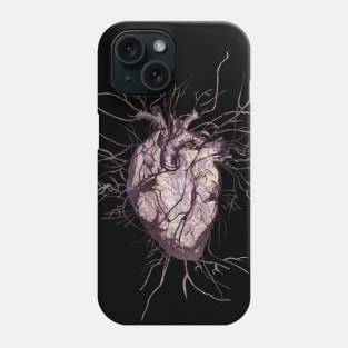 Human heart and veins, arteries, blood, illustration art, dark, purple roses Phone Case