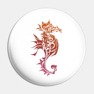 Orange and Red Seahorse Tribal Tattoo Pin