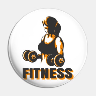 Training woman with dumbbells fitness emblem Pin