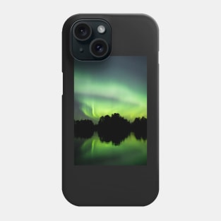 Northern lights glowing over lake in Finland Phone Case