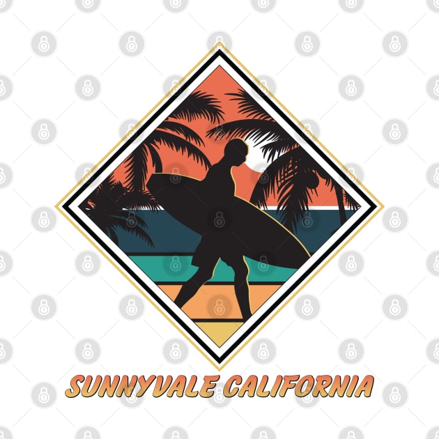 Sunnyvale California CA Palm Tree Surfboard Surfer by kalponik