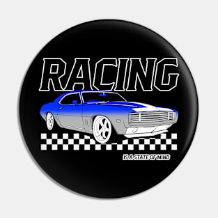 Racing Is A State Of Mind Fast Checkered Flag Street Car Racer Pin