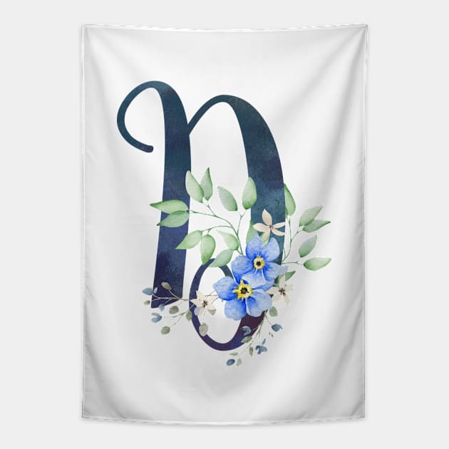 Floral Monogram D Wild Blue Flowers Tapestry by floralmonogram