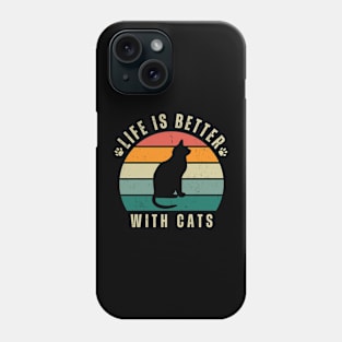 Life is better with cats retro background Phone Case