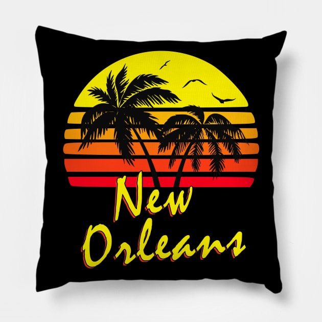 New Orleans Retro Sunset Pillow by Nerd_art