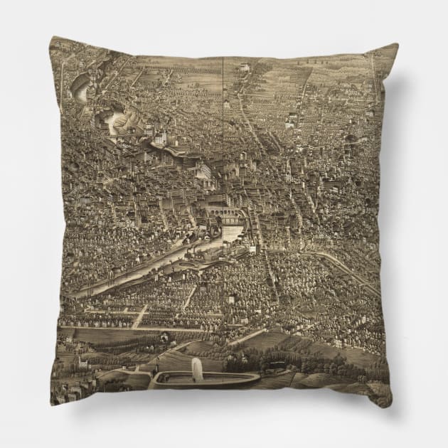 Vintage Pictorial Map of Rochester NY (1880) Pillow by Bravuramedia