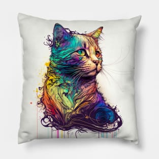 Cat Line Art Colorful Pillow