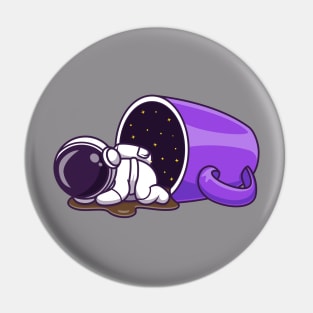 Cute Astronaut Sleeping With Coffee Cup Cartoon Pin