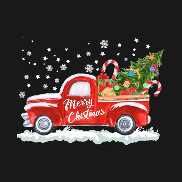 Merry Christmas Retro Vintage Red Truck by Kimko